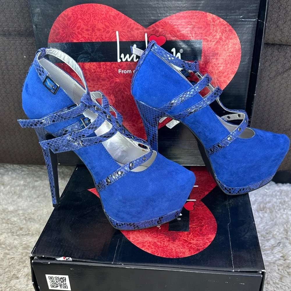 Luichiny Blue Strappy 7” Platform Shoes - Picture 4 of 6